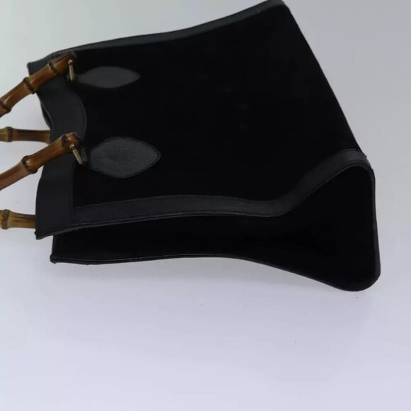 GUCCI Bamboo Hand Bag Suede Leather Black Gold 002 1186 0260 Auth ep5511 - Picture 6 of 16